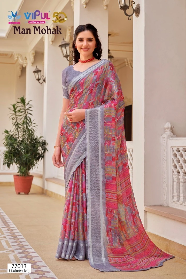 Vipul Man Mohak Chiffon Wholesale Fancy Sarees Catalog — Wholesale Sarees, MPA wholesale from Surat — view 5